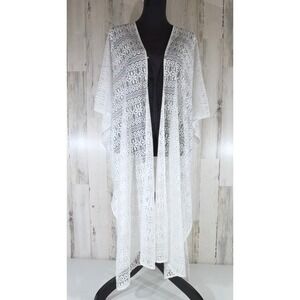 H&M White Floral Lace Long Kimono Cardigan Size S/M Open Front Coquette Festival